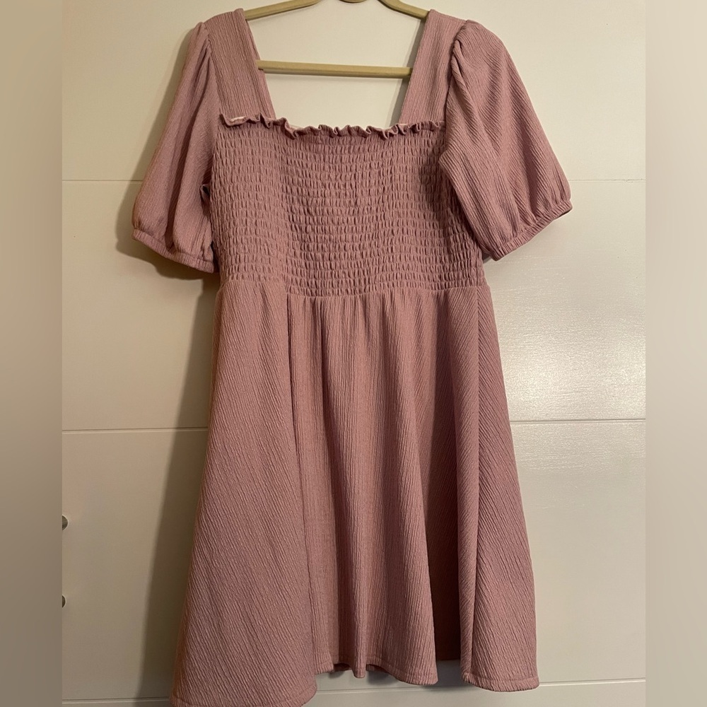 Nine West | Smocked Dress | Dusty Pink with Square Neckline